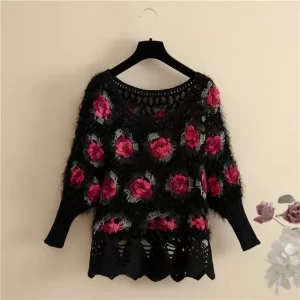 Women Hollow Rose Flower Sweater Pullover O Neck Short Bat Sleeve Knitted Tops Spring Autumn Clothing.jpg 640x640