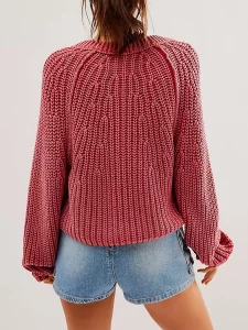 Women Long Sleeve V Neck Button Down Cropped Sweater Casual Loose Ribbed Knit Cardigan Fall Chunky 4