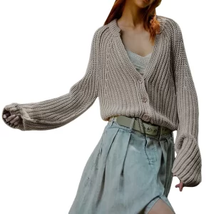 Women Long Sleeve V Neck Button Down Cropped Sweater Casual Loose Ribbed Knit Cardigan Fall Chunky.jpg 640x640 1