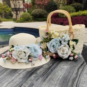 Women Rattan Bags NEW Luxury Straw Bag Summer Luxury Beach Totes Ladies Handmade Blue Flower .jpg x