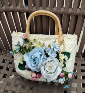 Women Rattan Bags NEW Luxury Straw Bag Summer Luxury Beach Totes Ladies Handmade Blue Flower