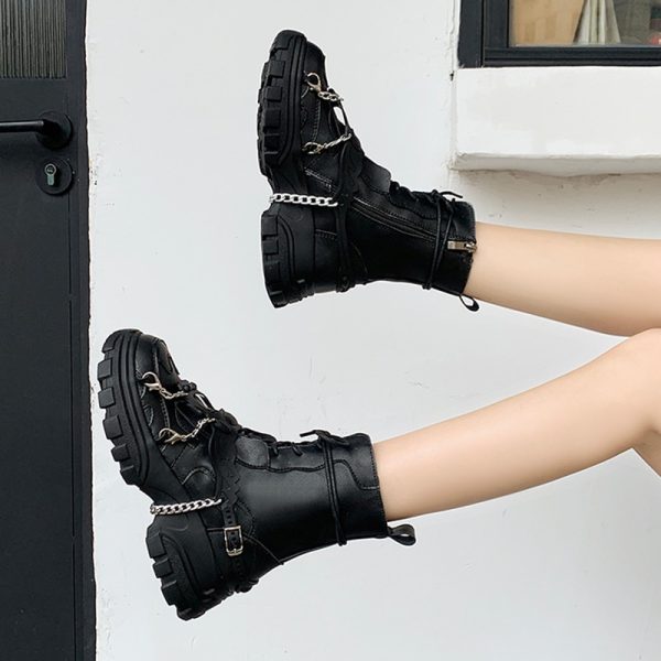 Women Shoes Platform Boots Punk Gothic for Women Boots Combat Ladies Black Metal Button Woman Motorcycle 2