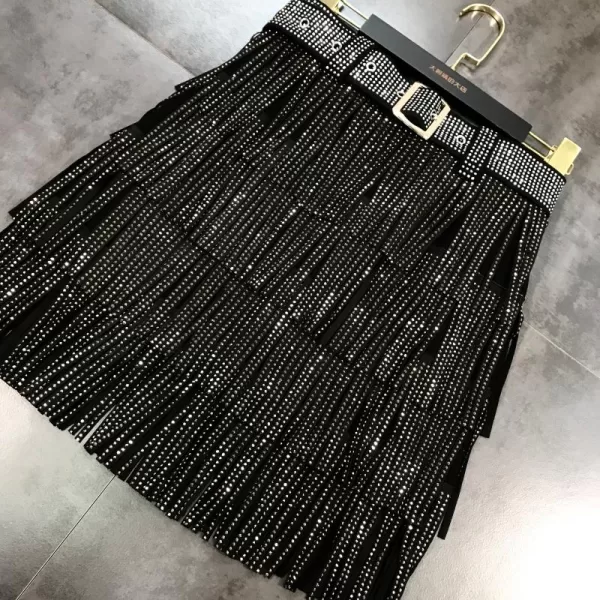 Women Skirt Fashion 2022 New Autumn High Waist Belt Multi Layer Short Heavy Drilling Rhinestones Fringed 1 jpg