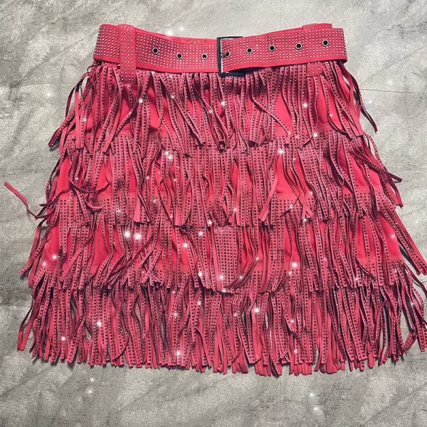 Women Skirt Fashion 2022 New Autumn High Waist Belt Multi Layer Short Heavy Drilling Rhinestones Fringed 3 jpg