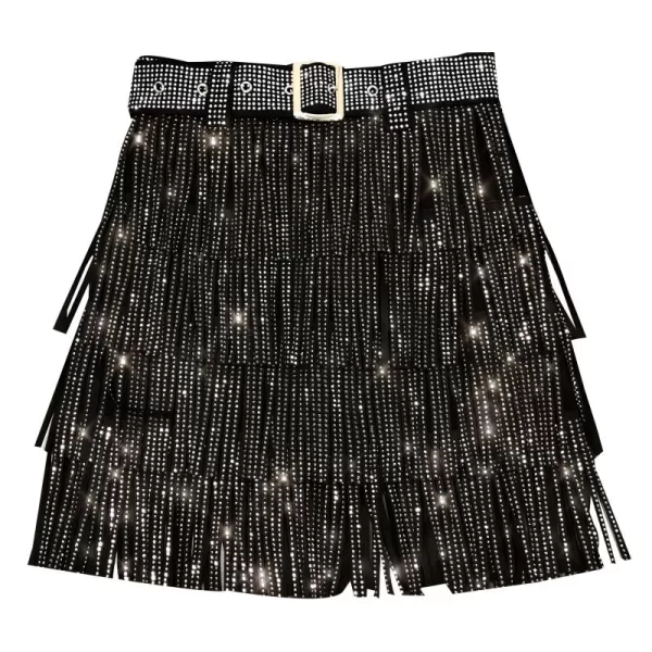 Women Skirt Fashion 2022 New Autumn High Waist Belt Multi Layer Short Heavy Drilling Rhinestones Fringed 5 jpg