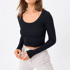 Women Slim Casual Ribbed Short T Shirts Fall Spring Long Sleeve Round Neck Pullovers Crop Tops 1.jpg 640x640 1