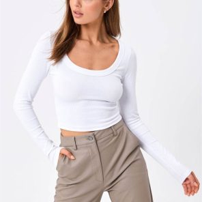 Women Slim Casual Ribbed Short T Shirts Fall Spring Long Sleeve Round Neck Pullovers Crop Tops 4.jpg 640x640 4