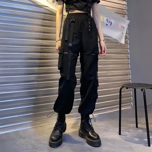 Women Spring And Summer Removable Cargo Pants Korea Style High waist Lanyard Trousers Women s Narrow 4