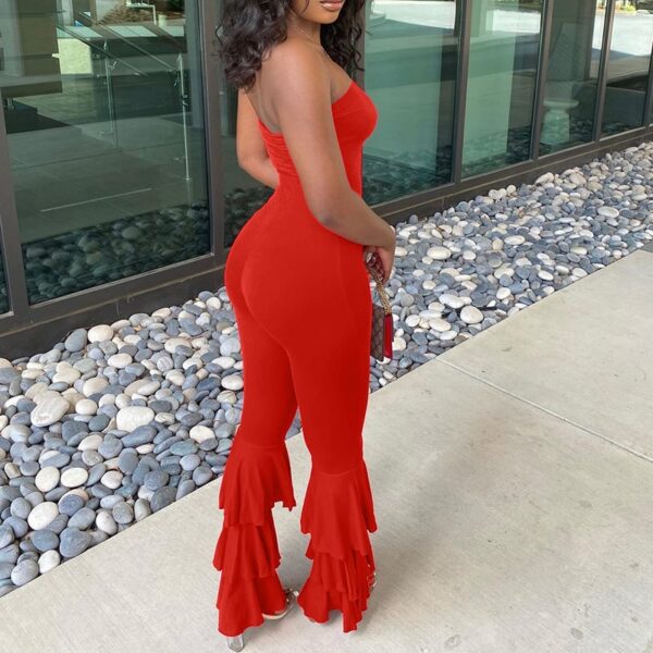 Women Strapless Bodycon Sexy Casual Jumpsuit Red Fashion New Backless Rompers Stacked Flared Pants Streetwear Overalls 3