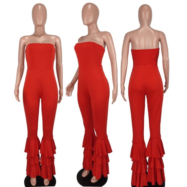 Women Strapless Bodycon Sexy Casual Jumpsuit Red Fashion New Backless Rompers Stacked Flared Pants Streetwear Overalls 5