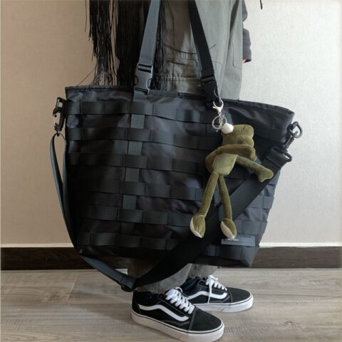 Women Tote Bag Nylon Fashion Unisex Solid Soft Shoulder Bags High Capacity Weave Handbag Simple Japan