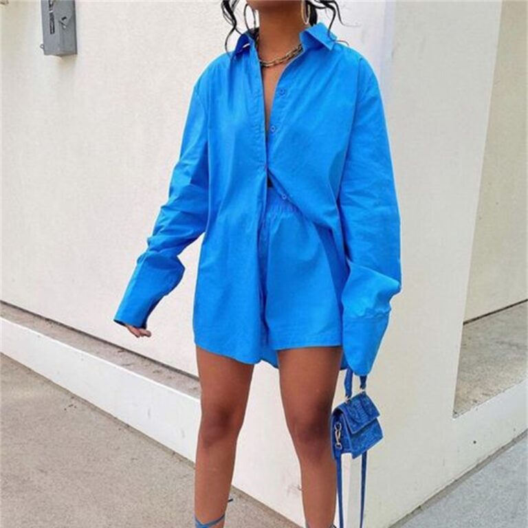 Women Tracksuits Shirt With Mini Shorts Cotton Two Pieces Sets Fashion Clothing Outfits Women Blouses Fashion 1