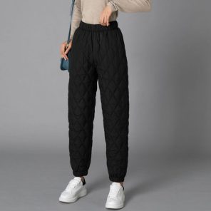 Women Winter Warm Down Cotton Pants Padded Quilted Trousers Elastic Waist Casual Trousers jpg x