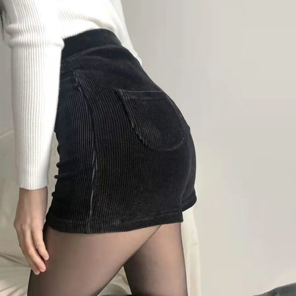 Women s Black Goth Pants Shorts High Waist Spring Autumn Fashion Tight Sexy Stretch YK Corduroy
