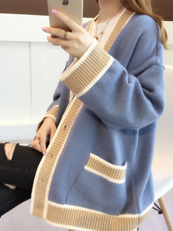 Women s Cardigan Knitted Korean Fashion Stripe Wool Sweater for Women Winter Long Sleeve V neck 1
