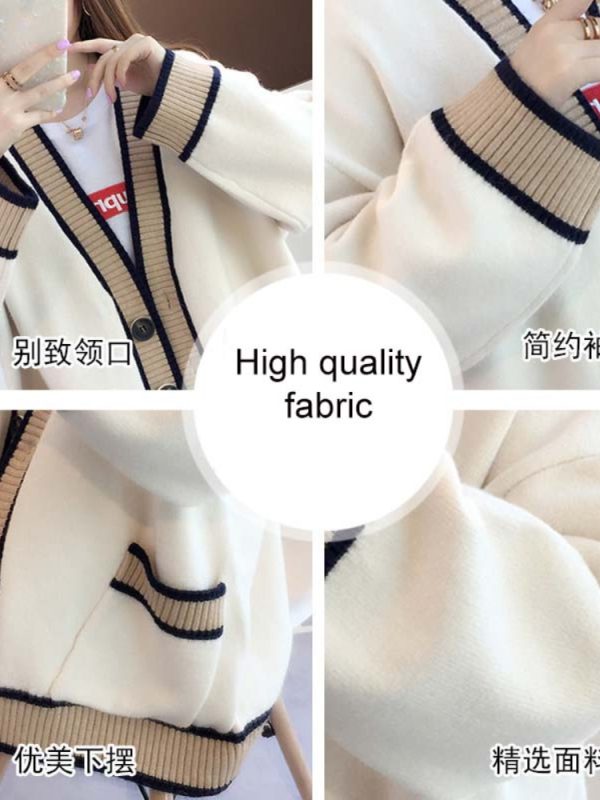 Women s Cardigan Knitted Korean Fashion Stripe Wool Sweater for Women Winter Long Sleeve V neck 2