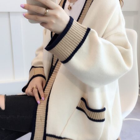 Women s Cardigan Knitted Korean Fashion Stripe Wool Sweater for Women Winter Long Sleeve V neck