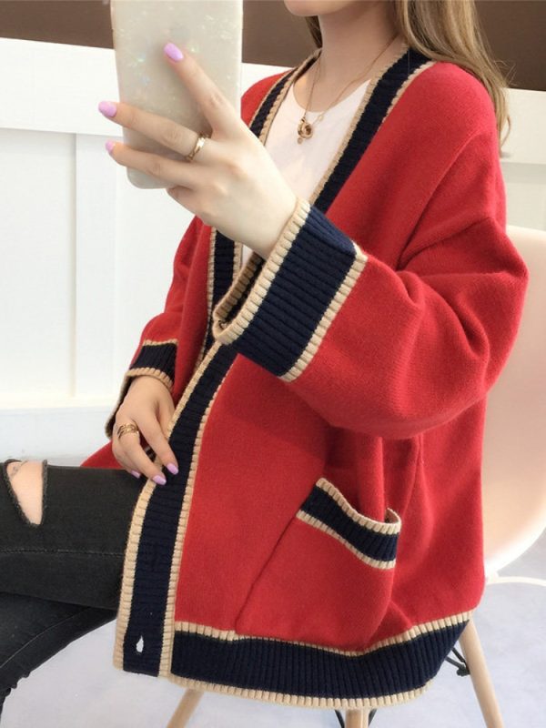 Women s Cardigan Knitted Korean Fashion Stripe Wool Sweater for Women Winter Long Sleeve V neck 5