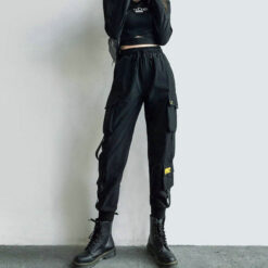 Women s Cargo Pants Black Ribbon Pocket Jogger Elastic Waist High Streetwear Harajuku Pant Punk Females.jpg 640x640