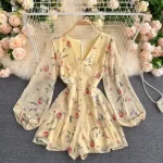 Women s French Style Vintage Floral Print Jumpsuit