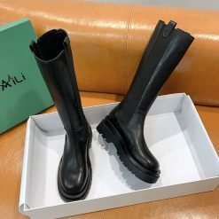 Women s High Boots Fashion Woman Non slip Waterproof Winter Zipper PU Leather Knee High Boots