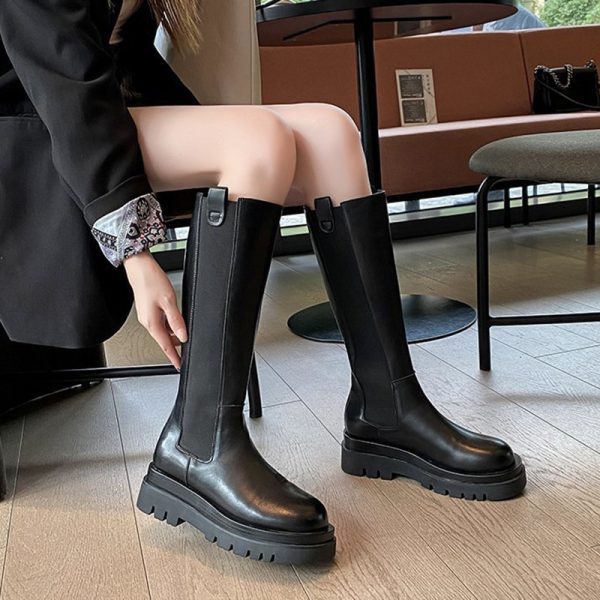 Women s High Boots Fashion Woman Non slip Waterproof Winter Zipper PU Leather Knee High Boots 3