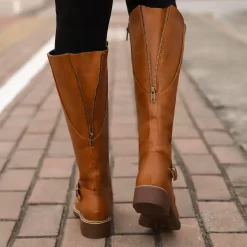 Platform Long Boots Brown Black Leather