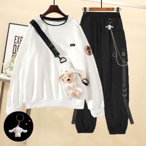 Women s Overalls With Chains And Feet Trousers New Korean Fashion Loose Wild Sweater Harajuku Hip