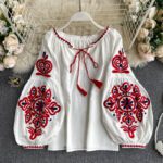 Women s Retro Blouse National Style Embroidere Lace