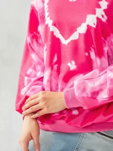 Women s Tie Dye Pullover Tops Long Sleeve Crew Neck Heart Print Loose Fit Sweatshirts Spring 4