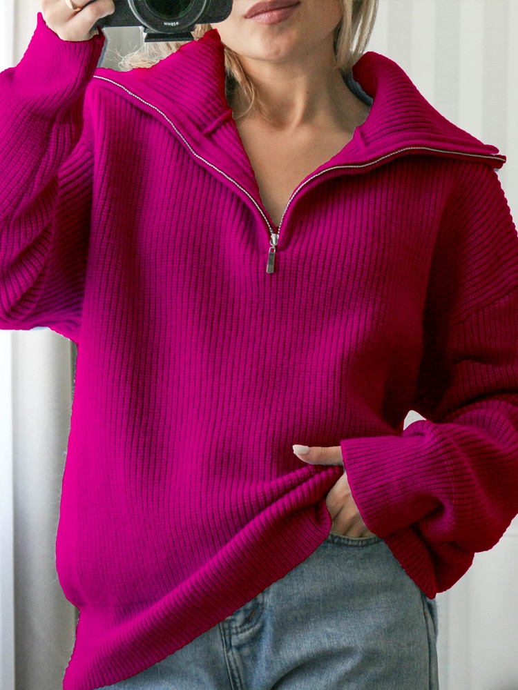 Women s Turtleneck Zippers Fashion Women Sweaters Solid Green Blue Pullover Long Sleeve Casual Knitted Sweater
