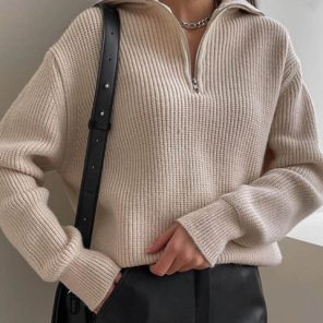 Women s Turtleneck Zippers Fashion Women Sweaters Solid Green Blue Pullover Long Sleeve Casual Knitted Sweater jpg x