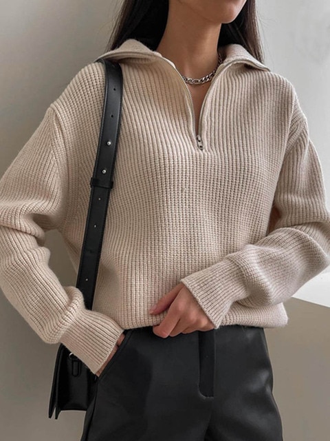 Women s Turtleneck Zippers Fashion Women Sweaters Solid Green Blue Pullover Long Sleeve Casual Knitted Sweater jpg x