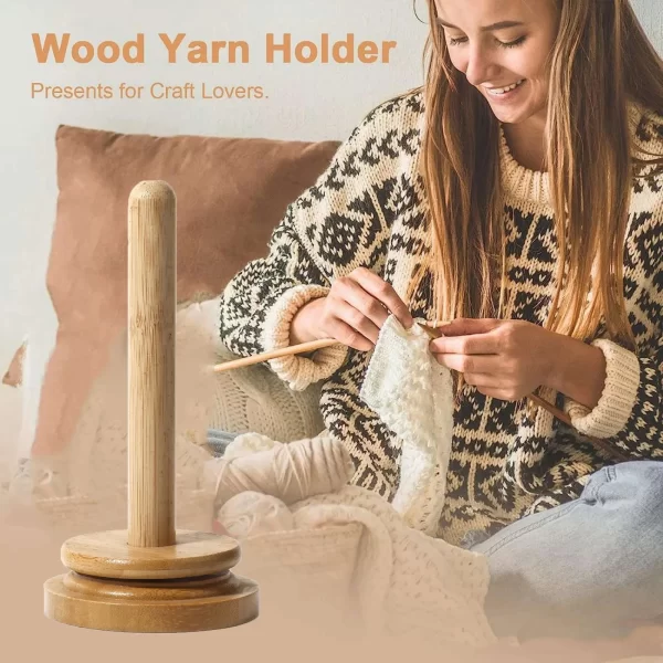 Wood Yarn Ball Holder Paper Towel Rack Vertical Rotating Weaving Tool Rack Storage Winding Roll Holder 5