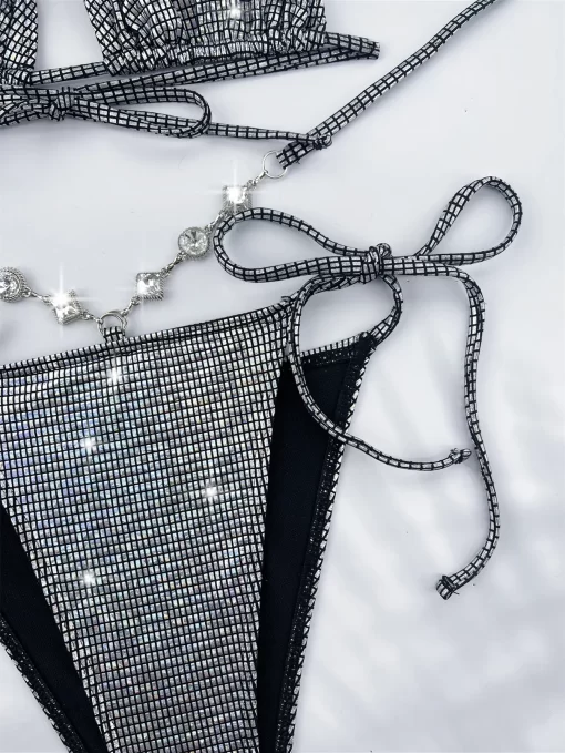 Luxury Rhinestone Bikini: Sequin Silver Push-Up Swimwear - Image 5