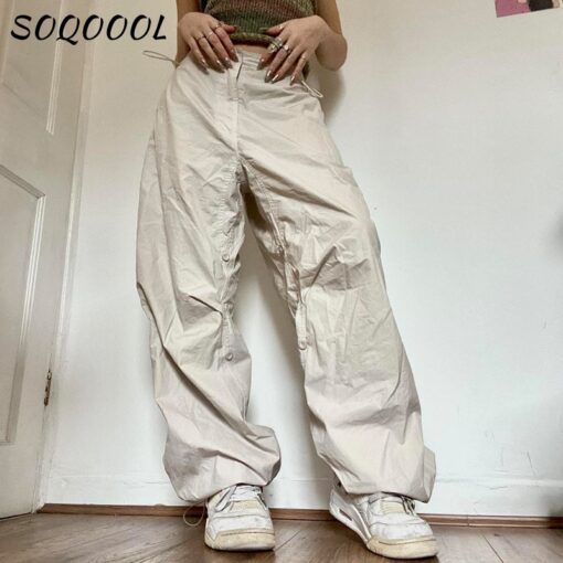 Y2K Cargo Pants Women Low Waist Drawstring Sweatpant Streetwear Vintage Baggy Wide Leg Trousers Oversized Parachute 2