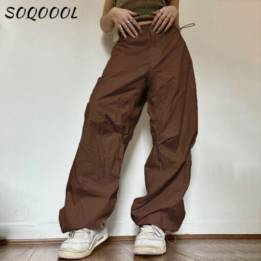 Y2K Cargo Pants Women Low Waist Drawstring Sweatpant Streetwear Vintage Baggy Wide Leg Trousers Oversized Parachute 3