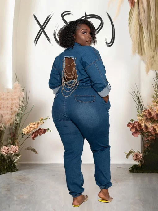Y2k Jeans Jumpsuit for Women Loose Denim Overalls Long Sleeve Spring Plus Size Backless Sexy Jumpsuit 5