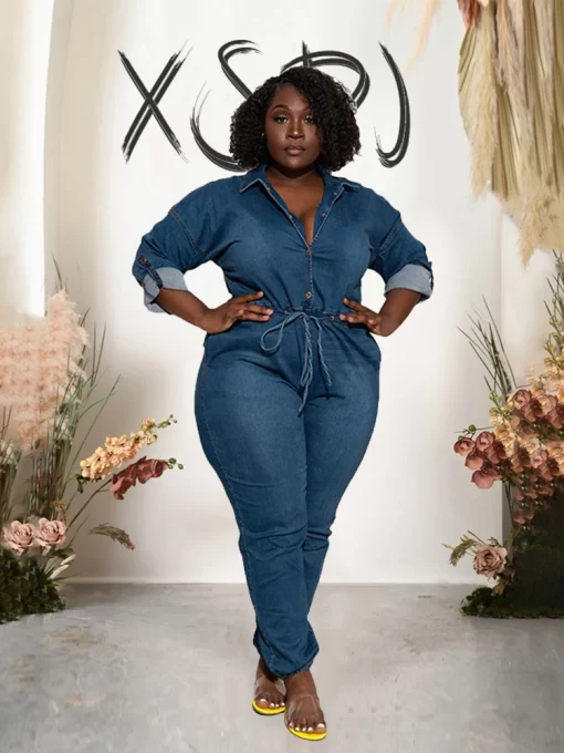 Y2k Jeans Jumpsuit for Women Loose Denim Overalls Long Sleeve Spring Plus Size Backless Sexy Jumpsuit