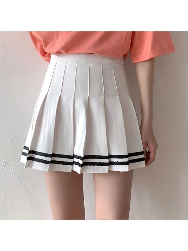 Y2k Summer Korean Fashion Short Women Skirt Casual High Waisted Slim Elastic Striped Harajuku Pleated School 1