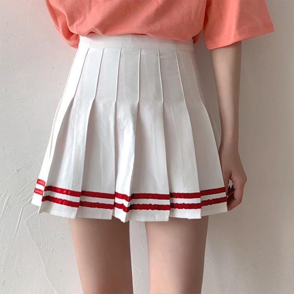 Y2k Summer Korean Fashion Short Women Skirt Casual High Waisted Slim Elastic Striped Harajuku Pleated School 2