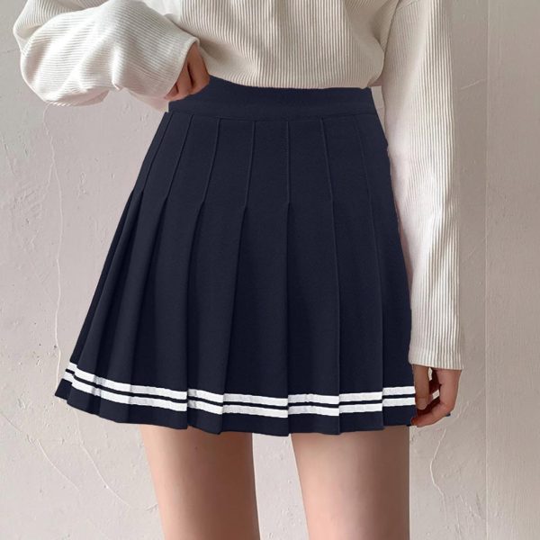 Y2k Summer Korean Fashion Short Women Skirt Casual High Waisted Slim Elastic Striped Harajuku Pleated School 3