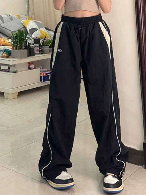 Y2k Women Wide Leg Cargo Pants Casual Streetwear Loose Drawstring Trousers Drawstring Sweatpants Female Vintage Baggy 1