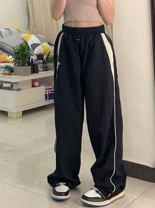 Y2k Women Wide Leg Cargo Pants Casual Streetwear Loose Drawstring Trousers Drawstring Sweatpants Female Vintage Baggy 2