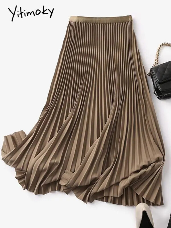 Yitimoky Long Pleated Skirts for Women 2022 Spring Fall Chic Elastic Band Fashion A Line Elegant 1