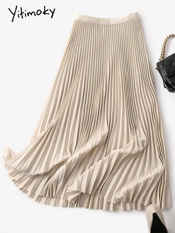 Yitimoky Long Pleated Skirts for Women 2022 Spring Fall Chic Elastic Band Fashion A Line Elegant 2