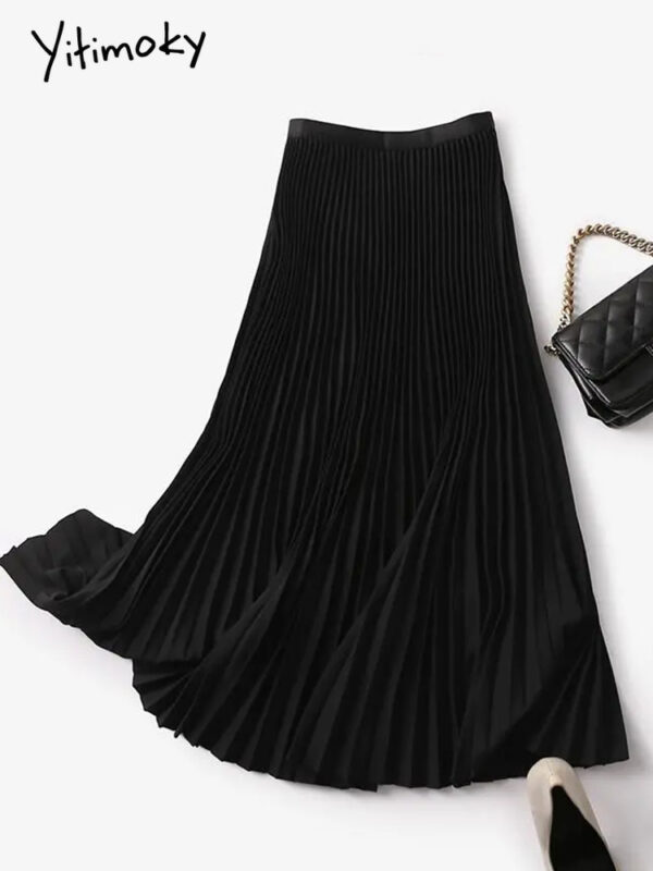 Yitimoky Long Pleated Skirts for Women 2022 Spring Fall Chic Elastic Band Fashion A Line Elegant 3