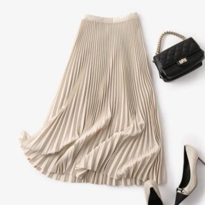 Yitimoky Long Pleated Skirts for Women 2022 Spring Fall Chic Elastic Band Fashion A Line Elegant.jpg 640x640