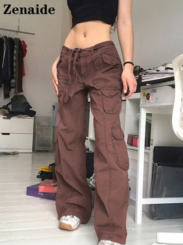 Zenaide Goth Cargo Pants Y2K Women Oversized Grunge Boyfriend Grey Low Waist Loose Pockets Baggy Jeans 2