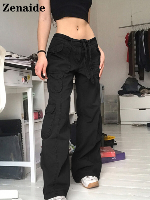 Zenaide Goth Cargo Pants Y2K Women Oversized Grunge Boyfriend Grey Low Waist Loose Pockets Baggy Jeans 3